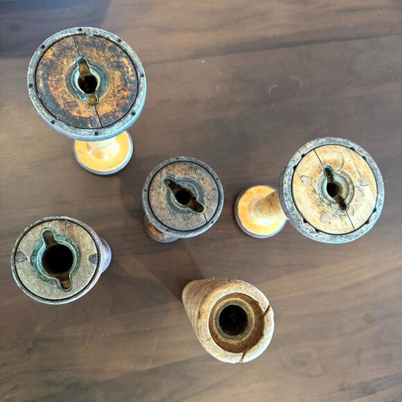 5 Vintage Industrial Wooden Textile Mill Spools Bobbins 7" Antique - Picture 5 of 8